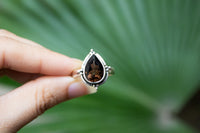 Natural Smokey Quartz Ring, Capricorn Birthstone, Brown Stone SKU 6068