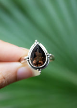 Natural Smokey Quartz Ring, Capricorn Birthstone, Brown Stone SKU 6068