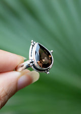 Natural Smokey Quartz Ring, Capricorn Birthstone, Brown Stone SKU 6068