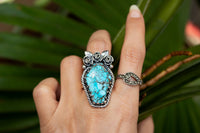 Natural Turquoise Floral Coffin Ring, AR-3081