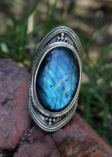 Labradorite Gemstone Ring, Blue Flash Labradorite Ring AR-1198 - Its Ambra