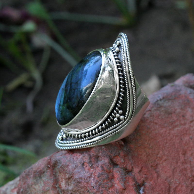 Labradorite Gemstone Ring, Blue Flash Labradorite Ring AR-1198 - Its Ambra