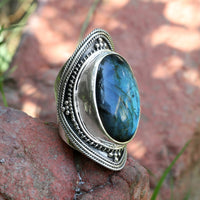 Labradorite Gemstone Ring, Blue Flash Labradorite Ring AR-1198 - Its Ambra
