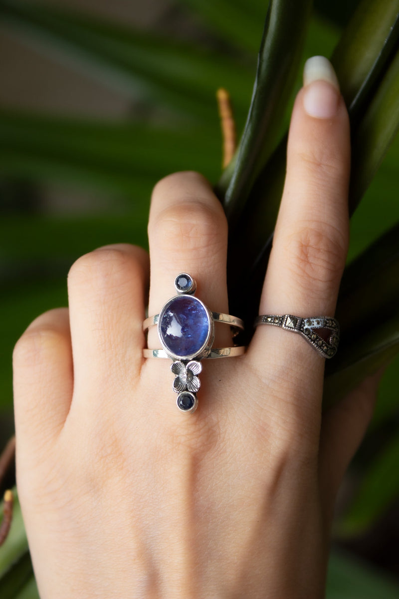 Anillo Floral Tanzanita Plata Esterlina SKU 6011 