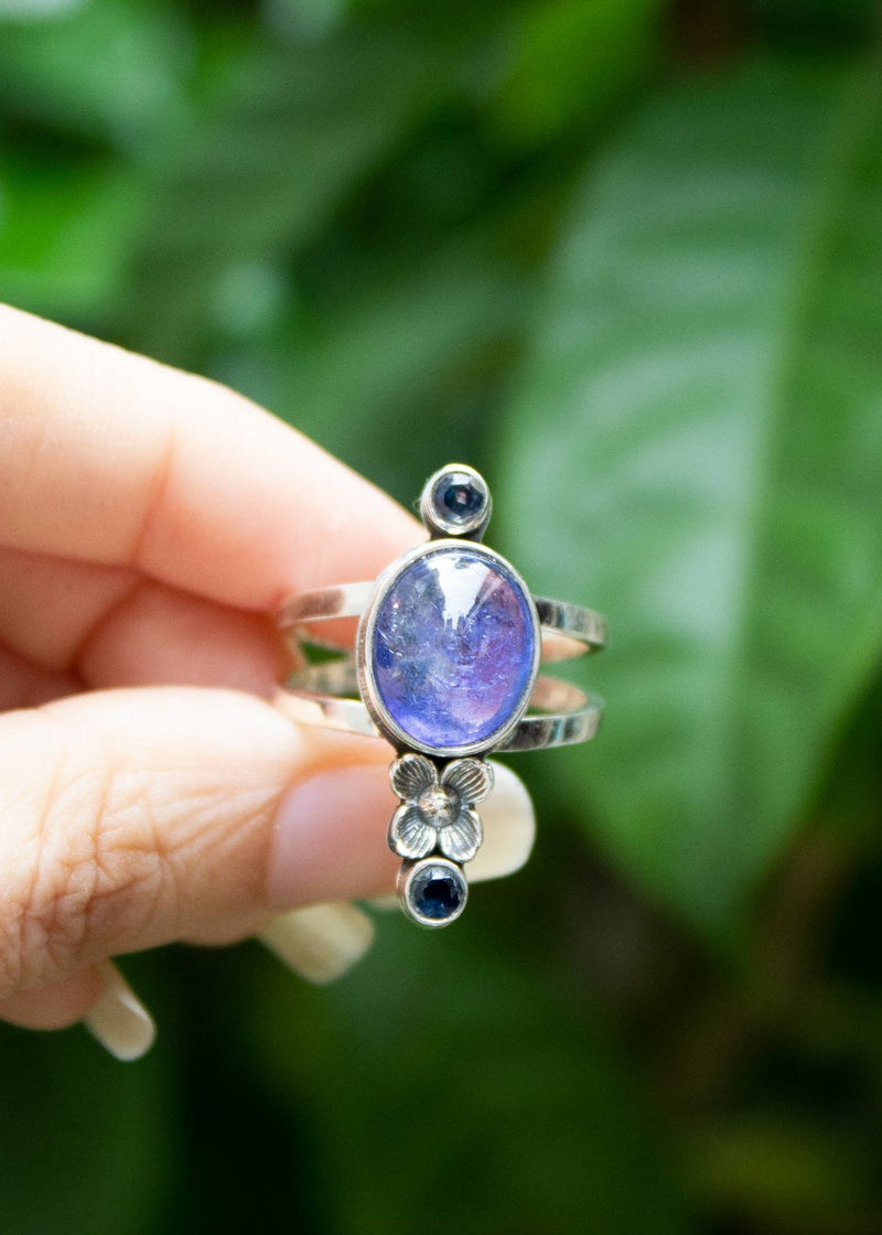Anillo Floral Tanzanita Plata Esterlina SKU 6011 