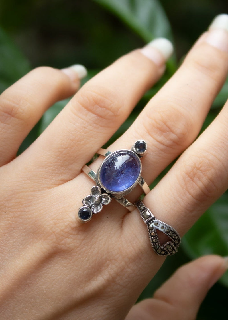Anillo Floral Tanzanita Plata Esterlina SKU 6011 