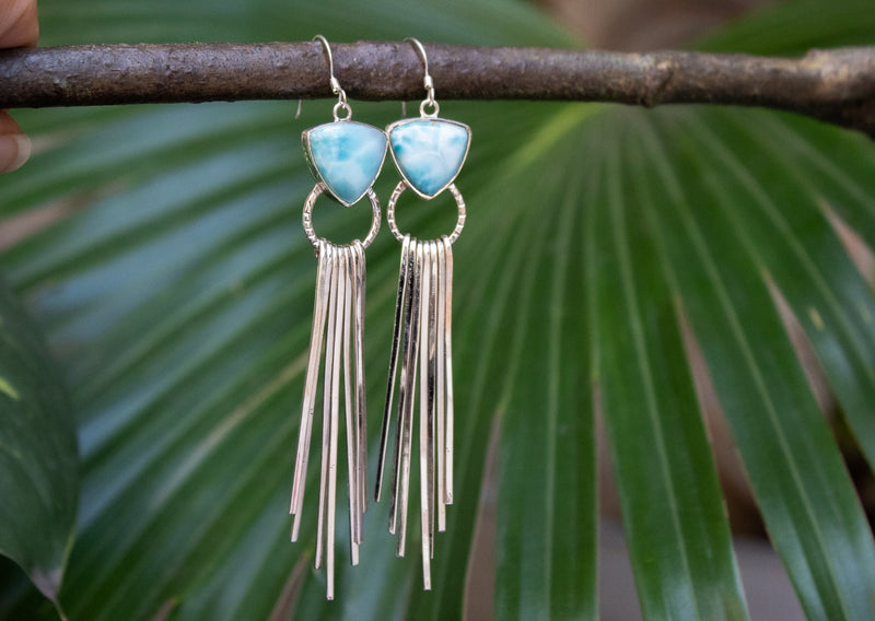 Triangle Sterling Silver Larimar Fringe Earrings AE-1048 - Its Ambra