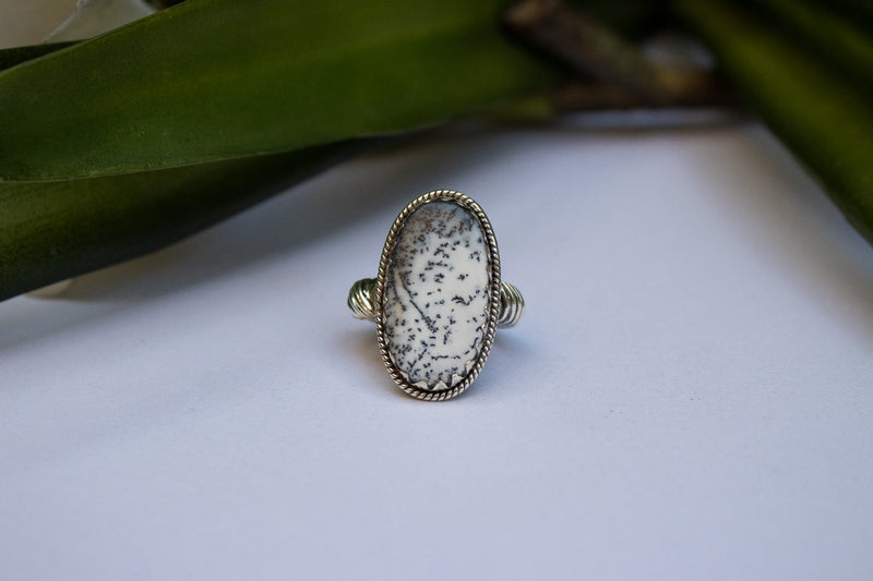 Dendritic Opal Ring with Solid Band AR-1096 - Its Ambra