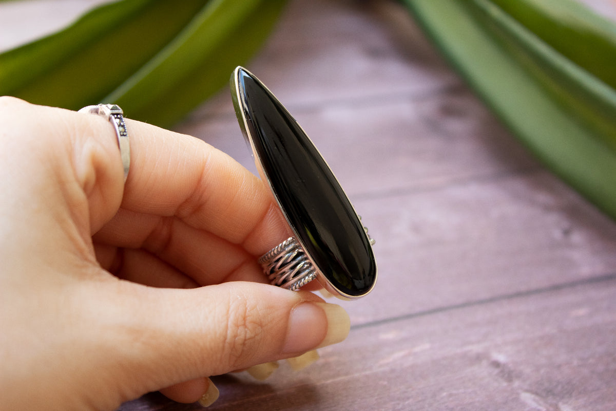 Black Onyx Long Witchy Ring, AR-3071