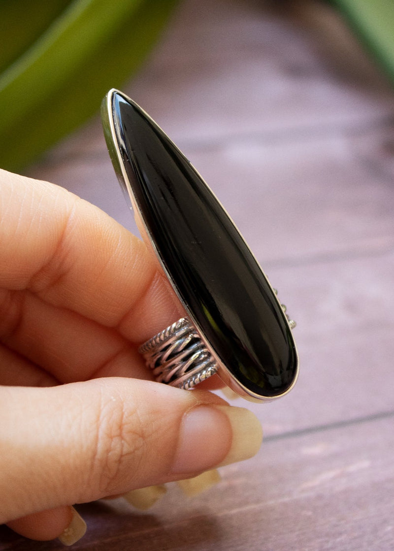 Black Onyx Long Witchy Ring, AR-3071