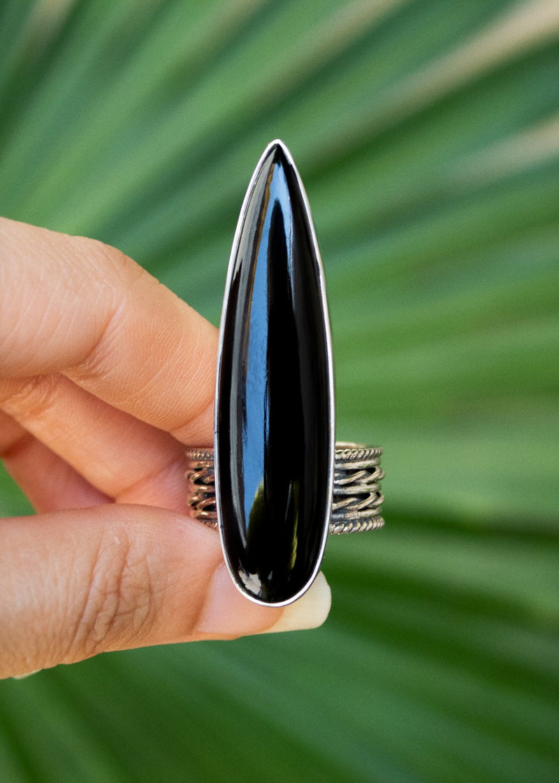 Black Onyx Long Witchy Ring, AR-3071