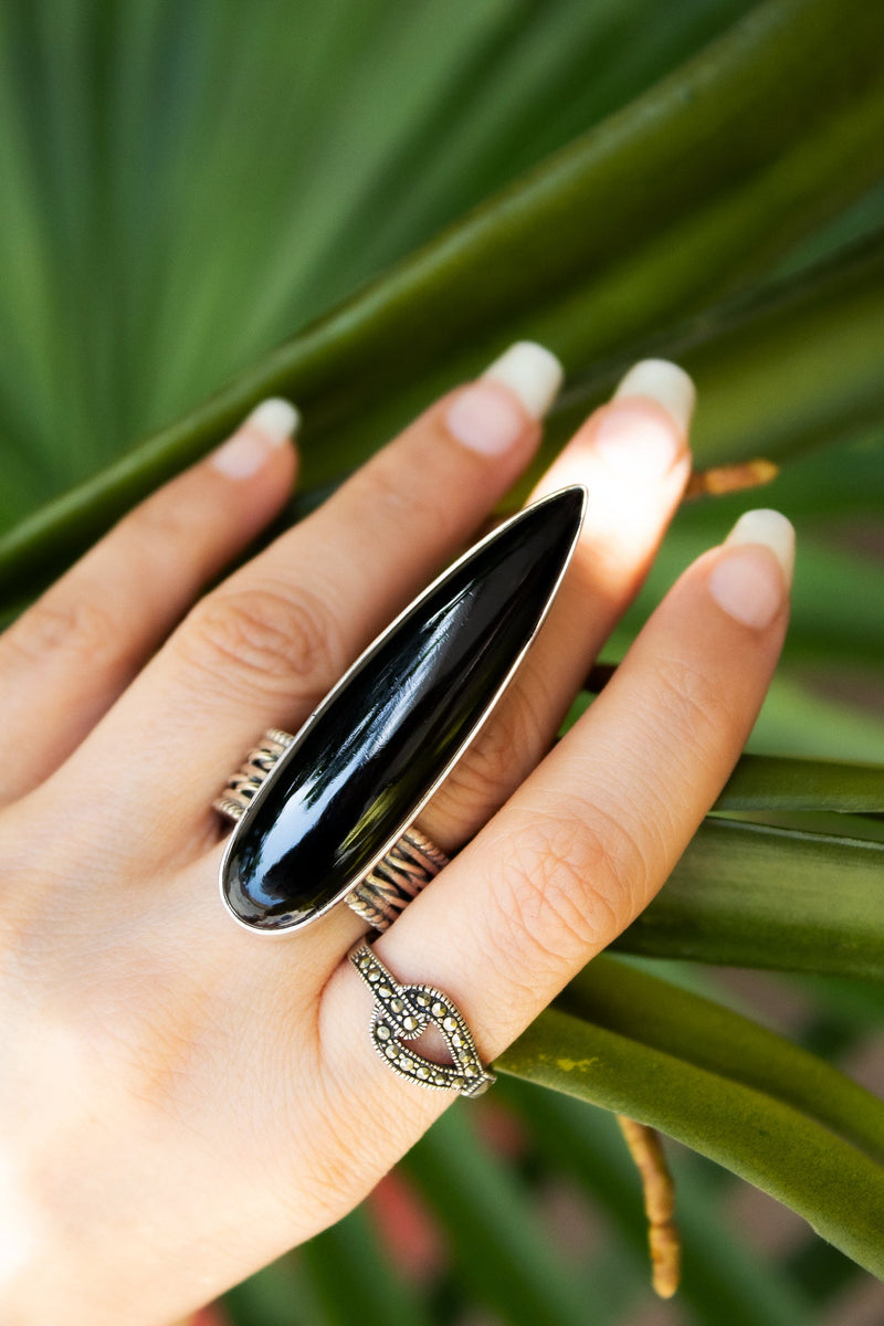 Black Onyx Long Witchy Ring, AR-3071