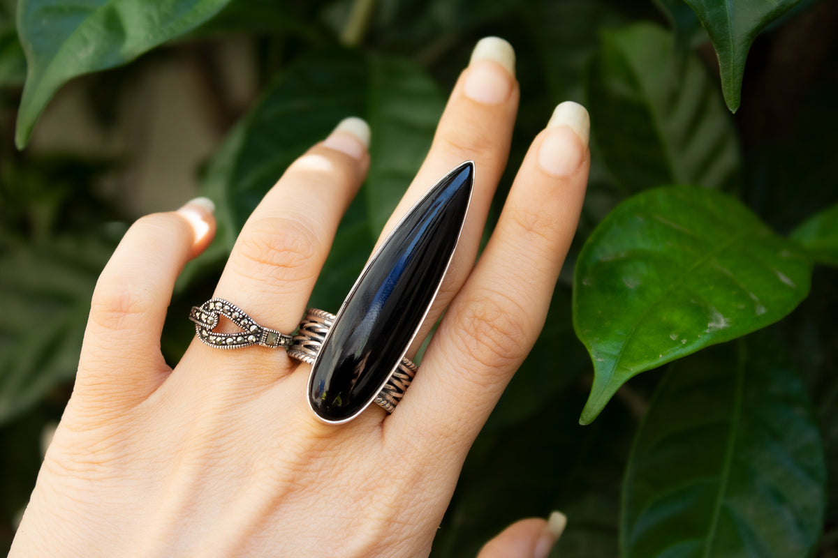 Black Onyx Long Witchy Ring, AR-3071