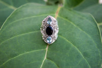 Black Onyx and Blue Topaz Gemstone Ring, AR-1020 - Its Ambra