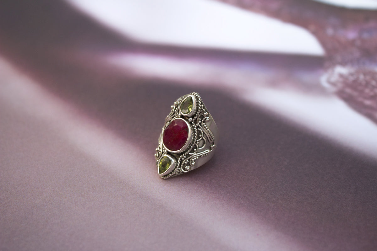 Gorgeous Ruby Red Rosarita and Sterling Silver Statement store Ring