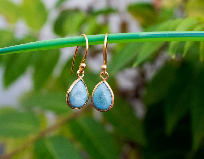 Larimar Earrings Gold Plated Larimar Jewelry, Blue Stone Earrings, AE-1039 - Its Ambra
