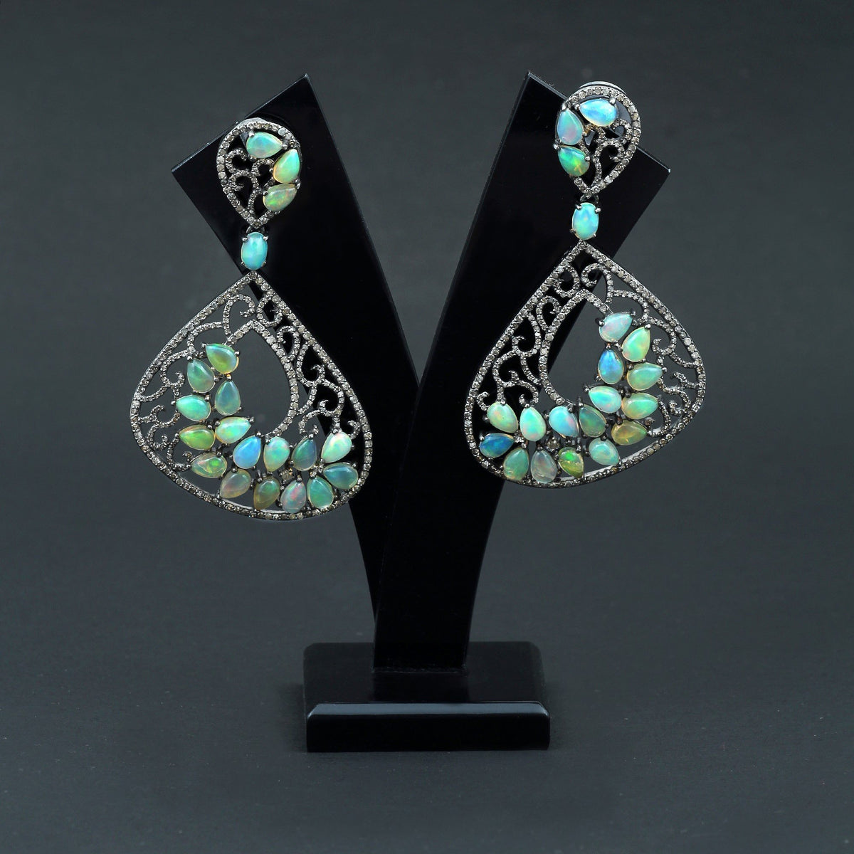 Ethiopian Opal and Diamond Earrings AE-1230 - Its Ambra