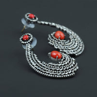 925 Sterling Silver Red Coral and Diamond Earrings AE-1223 - Its Ambra