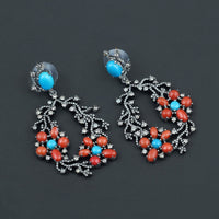 Studded Turquoise, Coral and Diamond Earrings AE-1237 - Its Ambra
