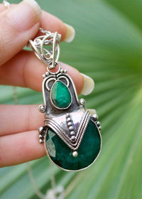 Boho Style Anniversary Sterling Silver Emerald Pendant, AP-5029