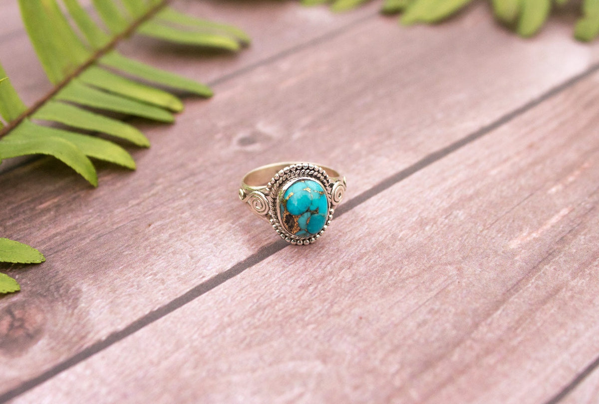 Blue Copper Turquoise Sterling Silver Ring, Friendship Ring, SKU 6224
