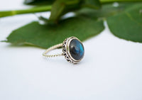 Natural Blue flash Labradorite Sterling Silver Ring, Twisted Band Ring, SKU 6216