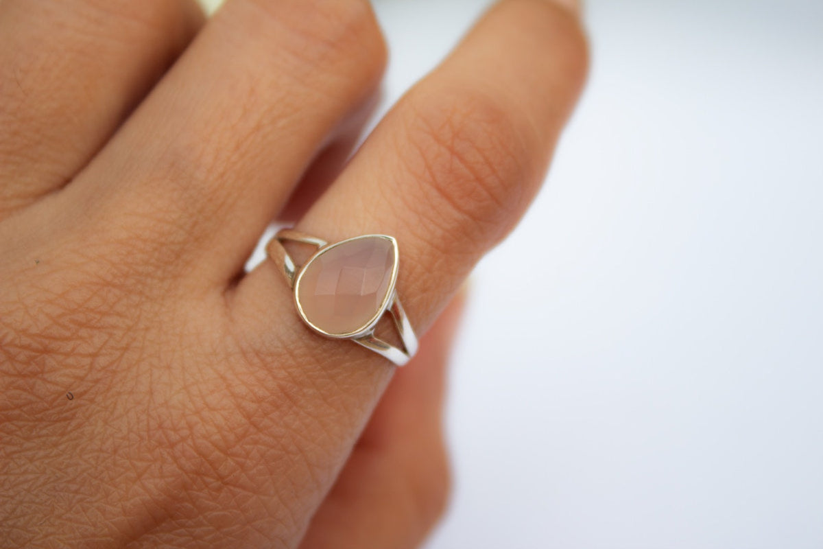 Rose Quartz Sterling Silver Ring, Pale Pink Stone Ring, Boho, SKU 6227
