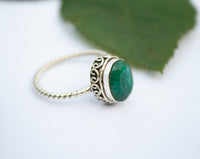 Emerald Ring, Sterling Silver Emerald Ring, Stacking Ring, Twisted Band Ring, SKU 6256