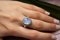 Rainbow Moonstone Ring, 925 Sterling Silver Ring, Oval Moonstone, SKU 6127