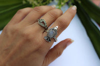 Anillo de piedra lunar arcoíris, plata de ley, anillo de pez, anillo de piedra lunar ovalada, SKU 6156