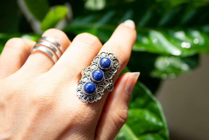 Lapis Lazuli Ring, Indigo Blue Stone Ring, September Dainty Ring, SKU 6259