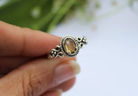 Citrine Gemstone Sterling Silver Ring, November Birthstone Yellow Stone Ring, SKU 6189