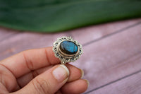 Blue Flash Labradorite Sterling Silver Ring, Organic SKU 6226