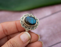 Blue Flash Labradorite Sterling Silver Ring, Organic SKU 6226