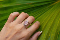 Anillo de plata esterlina de cuarzo rosa, Boho, anillo de piedra rosa pálido, SKU 6176