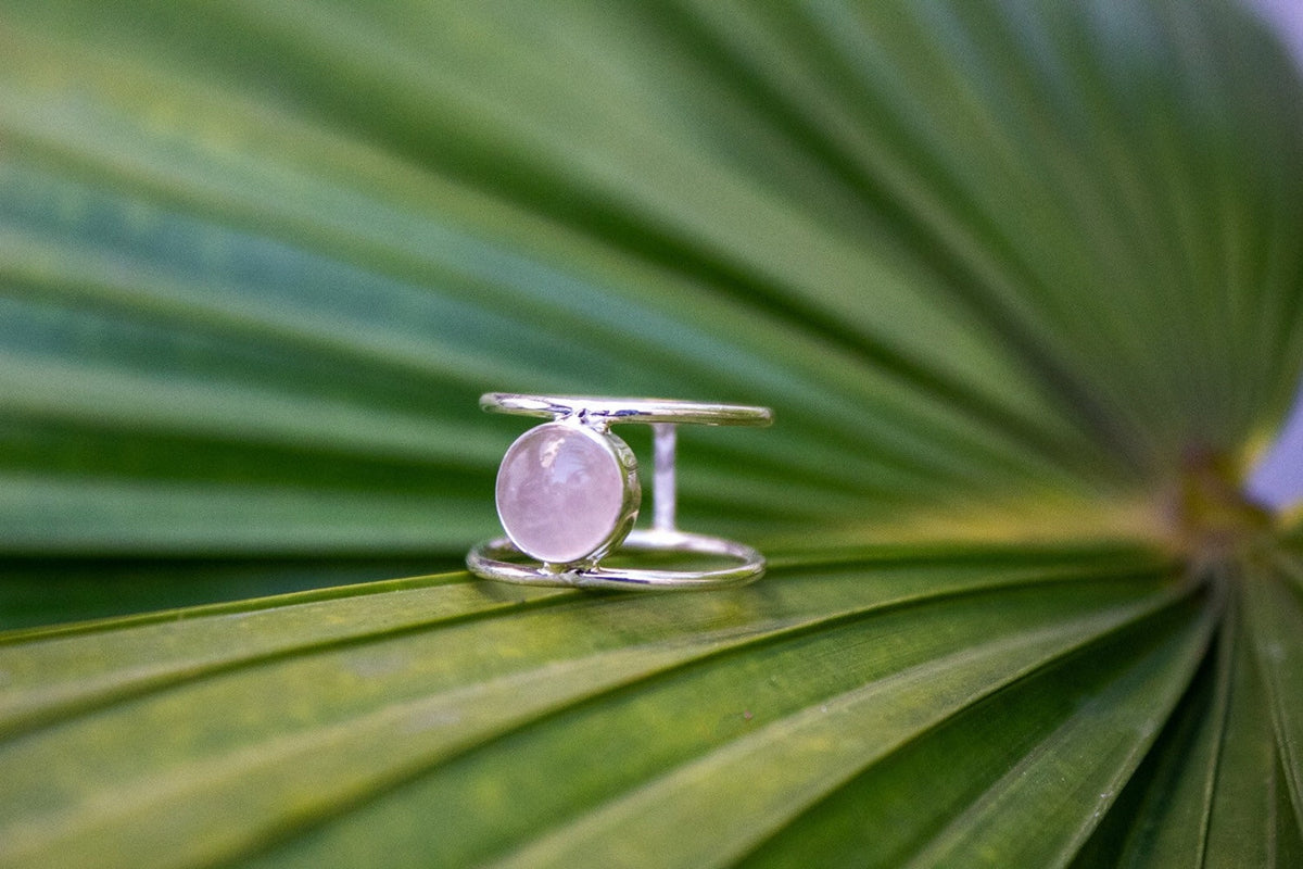 Anillo de plata esterlina de cuarzo rosa, Boho, anillo de piedra rosa pálido, SKU 6176