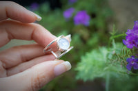 Rainbow Moonstone Ring, Sterling Silver, Boho Ring, SKU 6172