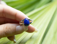 Anneau de Lapis Lazuli, anneau de pierre de naissance de septembre, anneau de pile de pierre bleue, SKU 6204