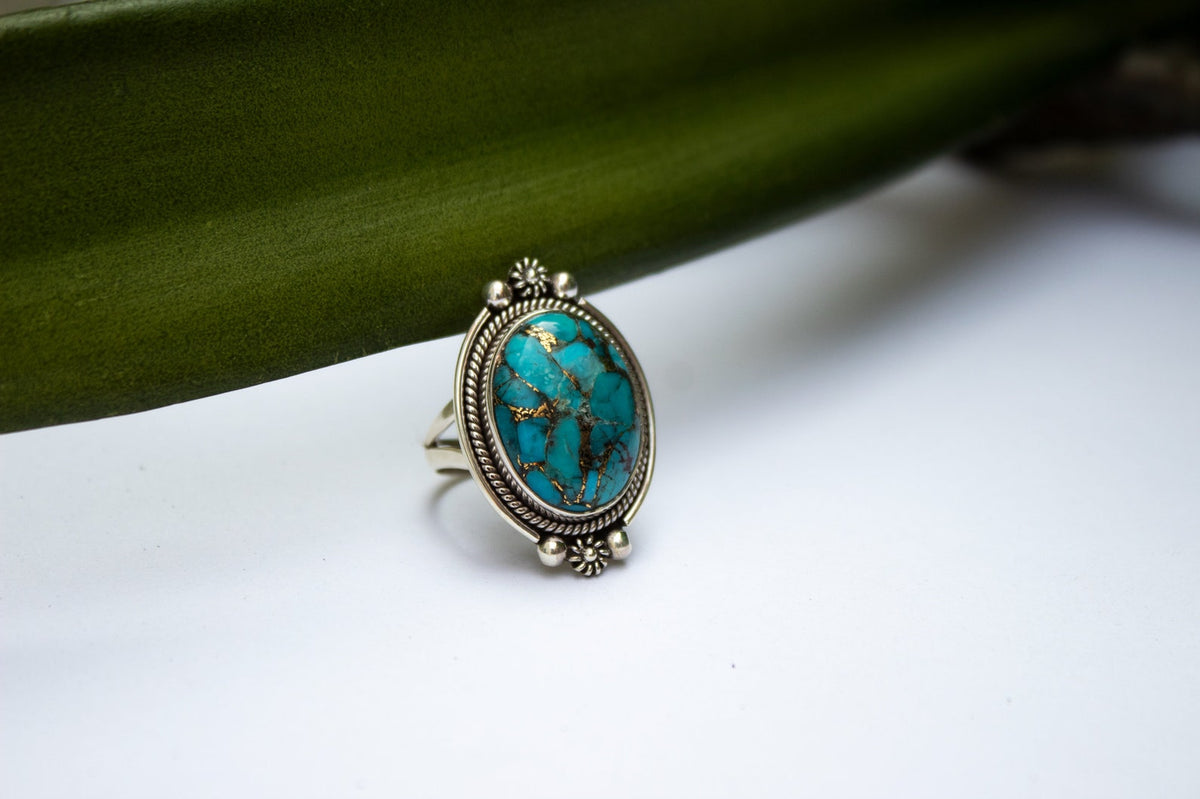 Genuine Turquoise Ring, Sterling Silver Ring, Blue Ring, Boho, SKU 6230
