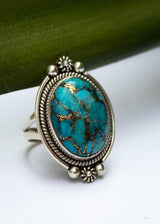 Genuine Turquoise Ring, Sterling Silver Ring, Blue Ring, Boho, SKU 6230