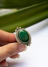 Emerald Ring, Sterling Silver, Green Gemstone, May Birthstone, SKU 6241