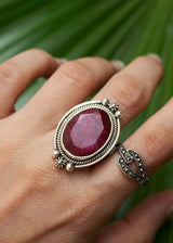 Ruby Ring Sterling Silver, July Birthstone, Boho Southwestern Ring, SKU 6188