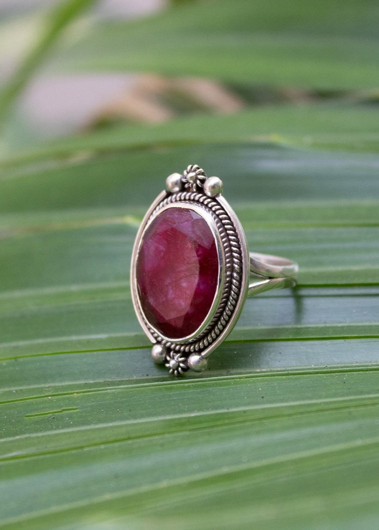 Ruby Ring Sterling Silver, July Birthstone, Boho Southwestern Ring, SKU 6188