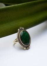 Emerald Ring, Sterling Silver, Green Gemstone, May Birthstone, SKU 6241