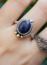 Bague Lapis Lazuli, pierre de naissance septembre, bague croissant de lune, demi-lune, SKU 6183