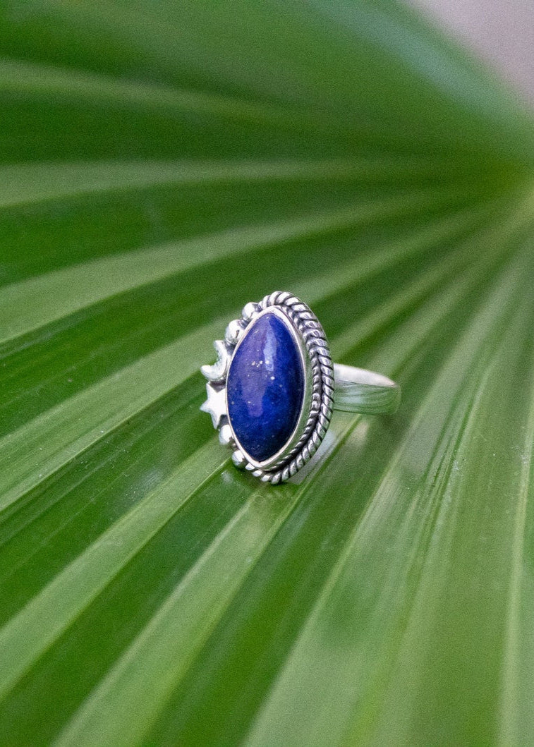 Bague Lapis Lazuli, bague demi-lune en argent sterling, bague céleste, SKU 6115