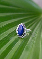 Lapis Lazuli Ring, Sterling Silver Half Moon Ring, Celestial Ring, SKU 6115