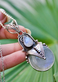 Moonstone Pendant, Blue Moonstone Gemstone Sterling Silver, SKU 6106