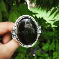 Anillo de plata de ley con piedras preciosas de ónix negro, anillo de declaración, anillo de bruja, Boho, SKU 6214