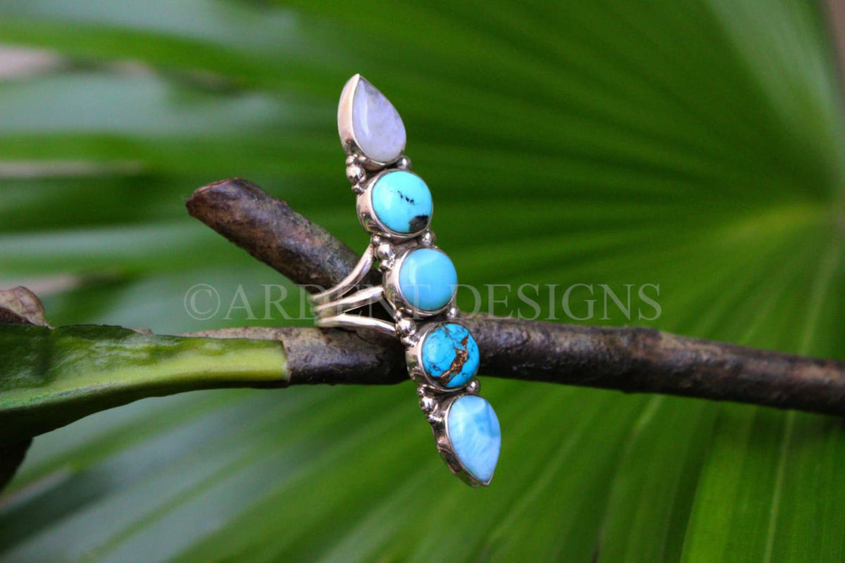 Moonstone, Turquoise, and Larimar Ring, Sterling Silver, SKU 6116